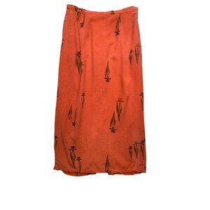 Vintage Amanda Gray Maxi Skirt Size XL Orange Floral High-Waisted Pockets Slit